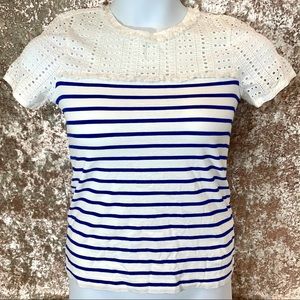 🆕 J Crew Eyelet Striped Short Sleeve Top